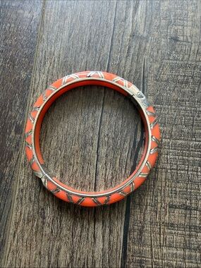 Angelique De Paris Women's Orange Enamel Hinged Bangle Bracelet